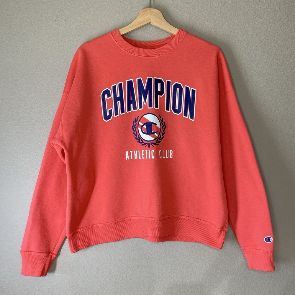 Champion Womens Powerblend Relaxed Crew Sweatshirt Pink Large Athleisure